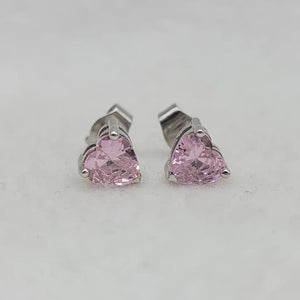 Pink Sapphire Heart Stud Earrings in 925 Sterling Silver