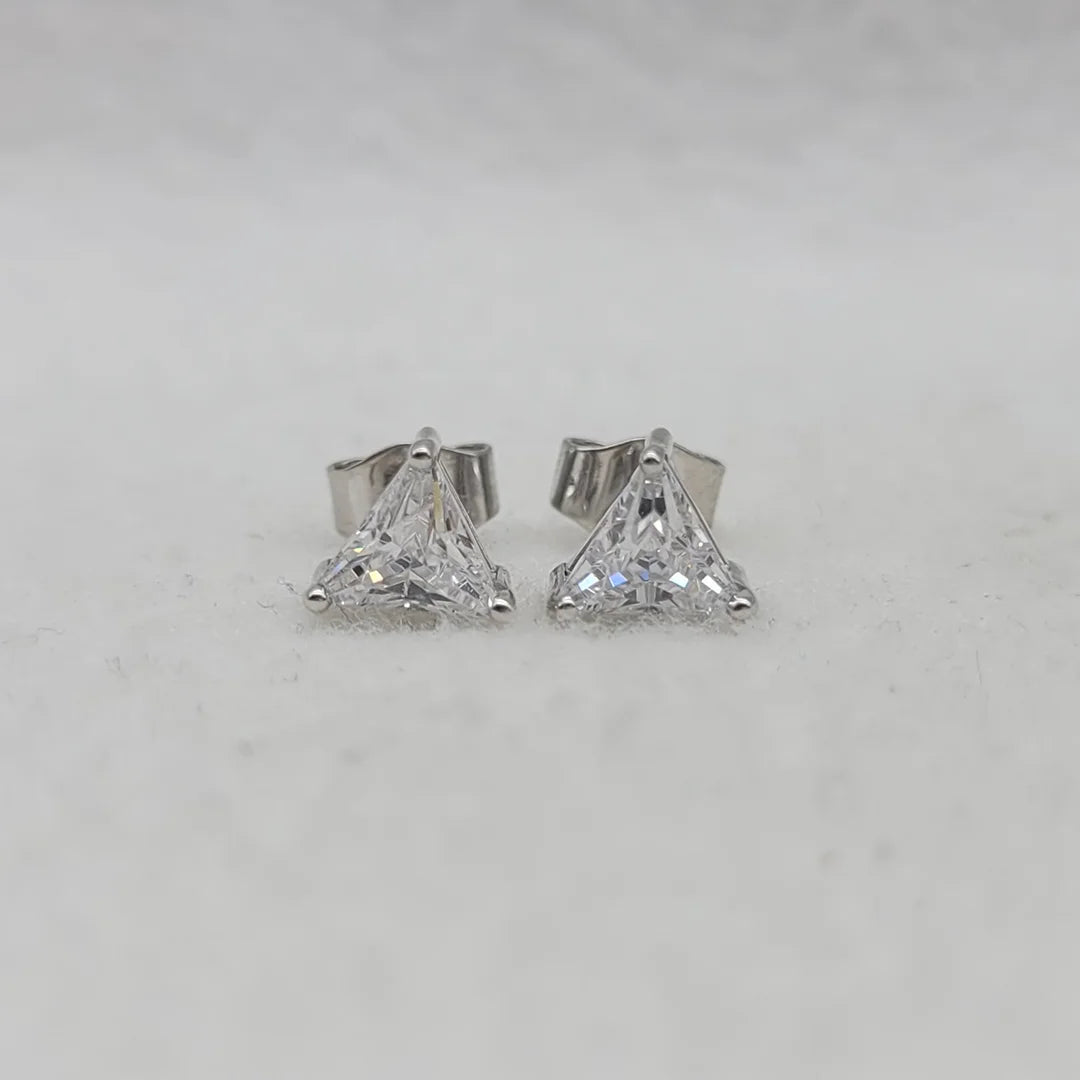 Triangle cut lab grown diamond stud earrings in 925 sterling silver