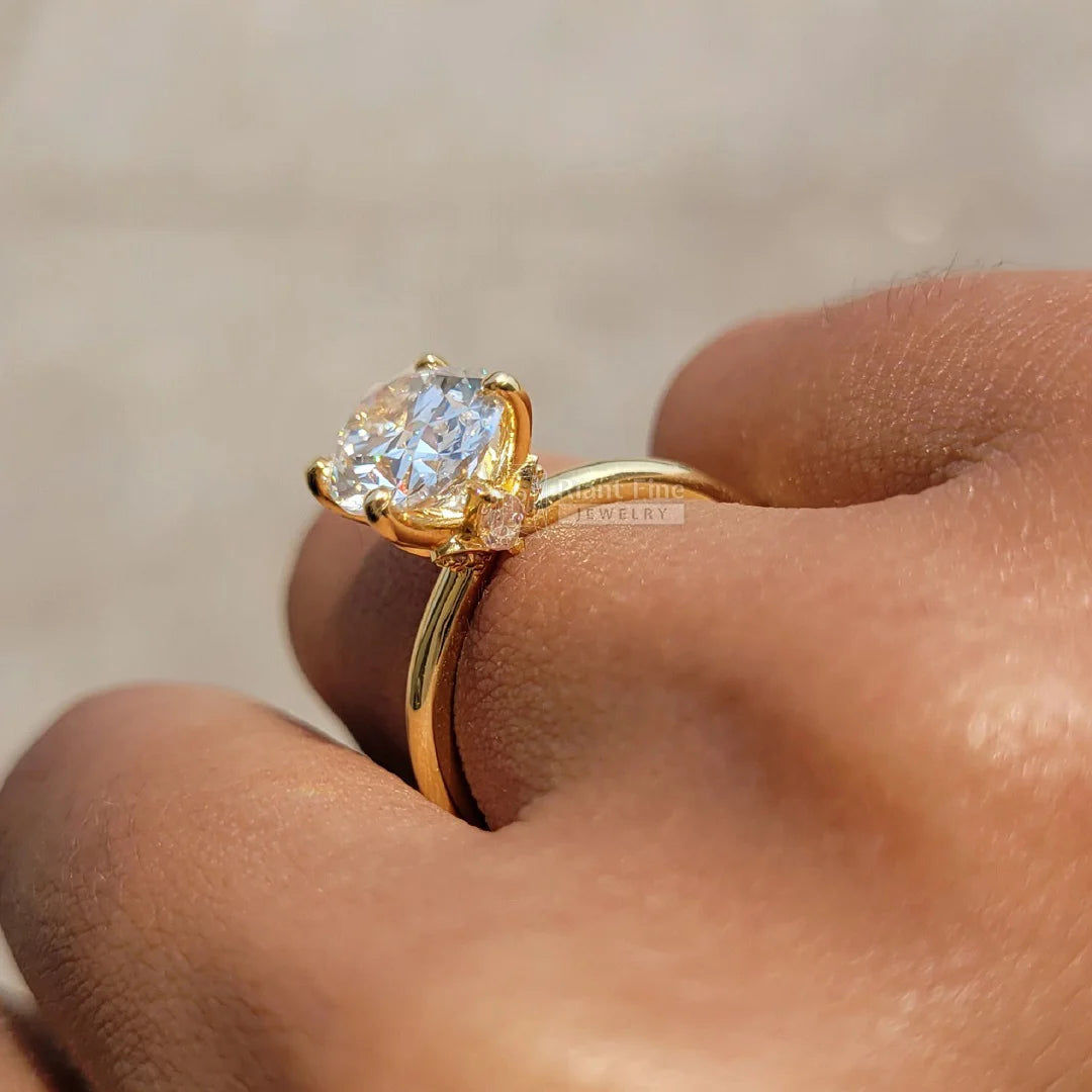 accent marquise and round diamond gold ring