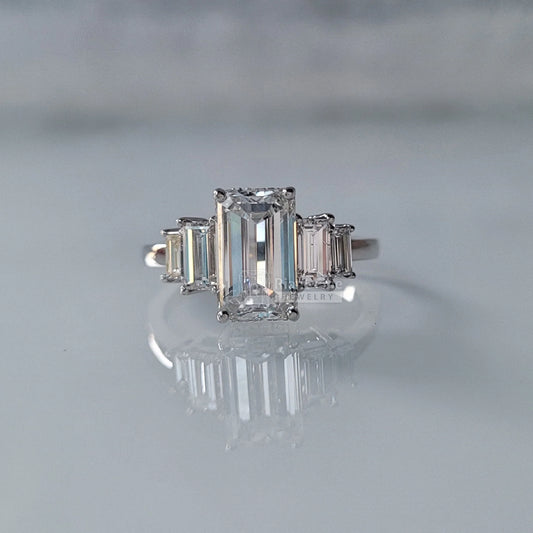 Buy 5 stone emerald cut lab diamond ring