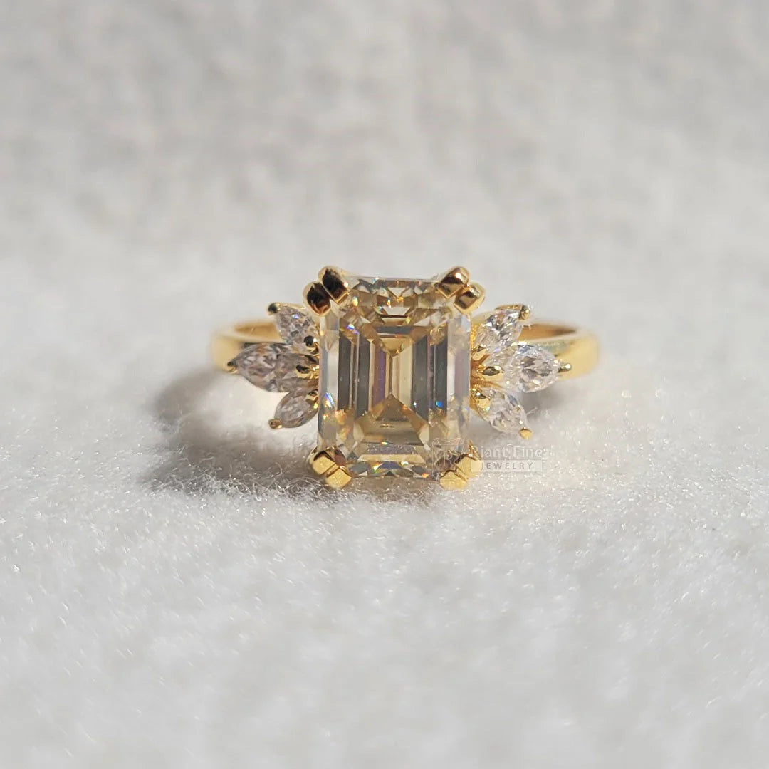 Emerald Cut Yellow Moissanite Engagement Ring For Women