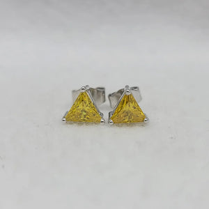 Yellow Triangle Cut Lab Sapphire Stud Earrings in 925 Sterling Silver