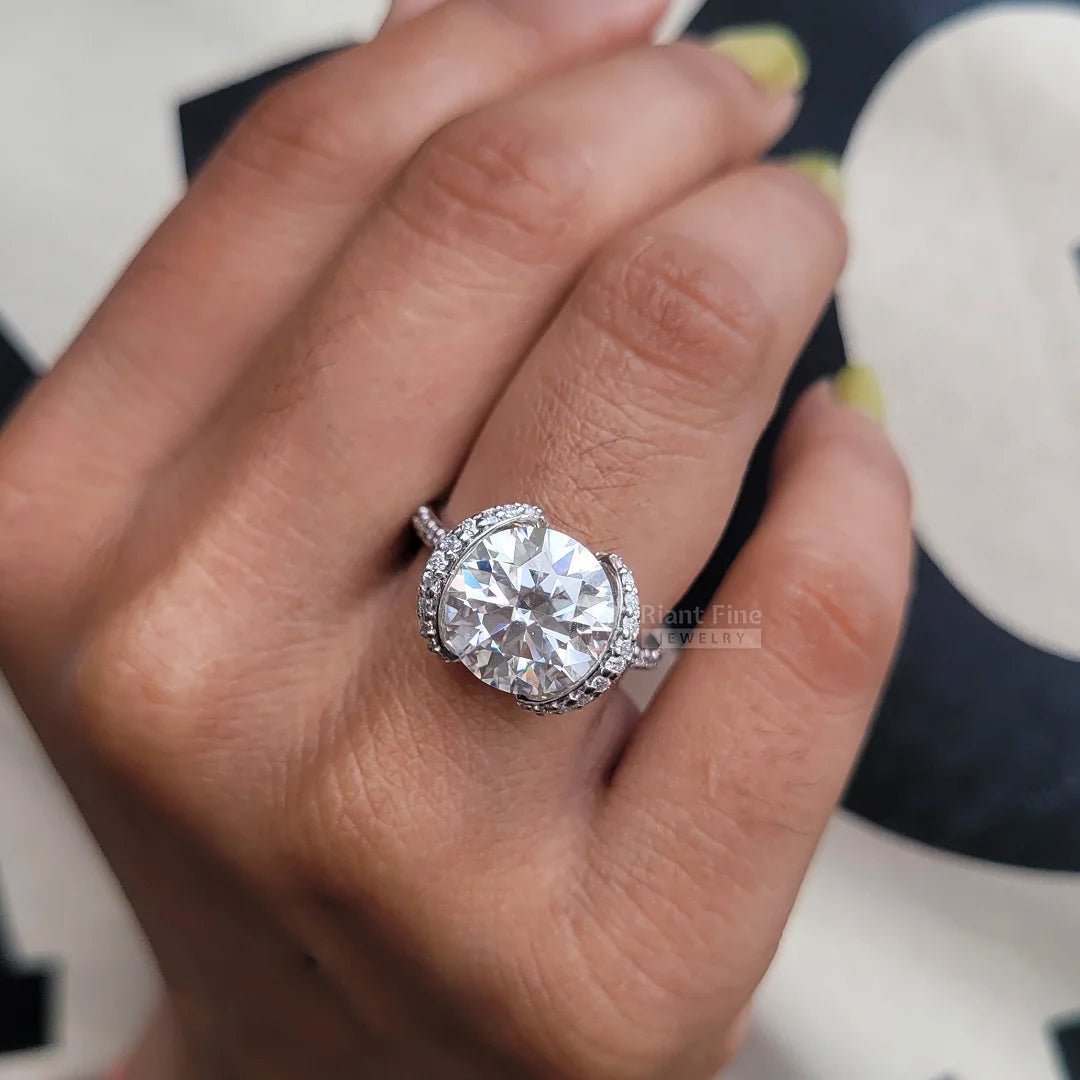 Antique 5 Carat Round Moissanite Diamond Wedding Ring - Riant Fine Jewelry LLC