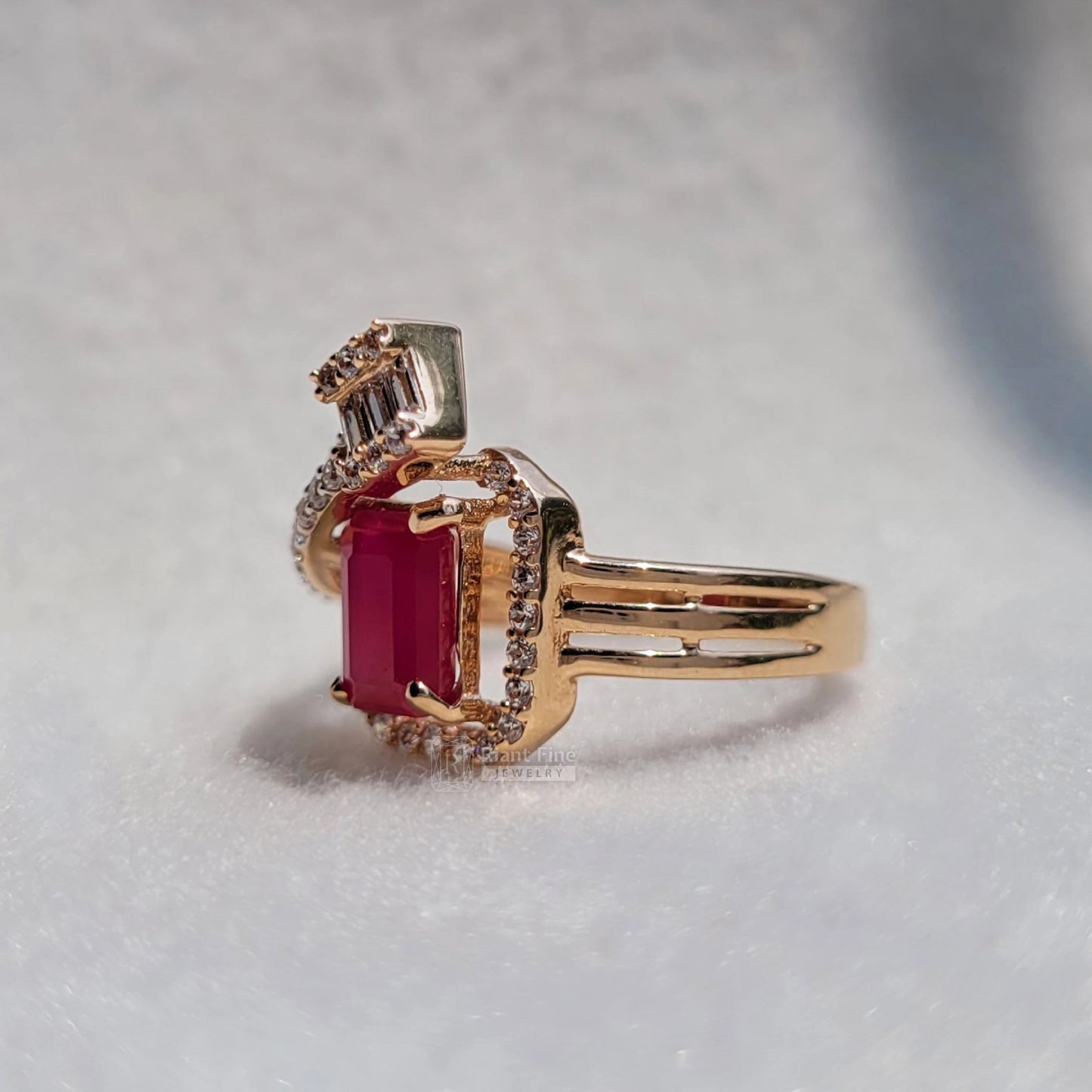 Antique Emerald Cut Ruby Ring with Diamond Pave Setting - Riant Fine Jewelry LLC