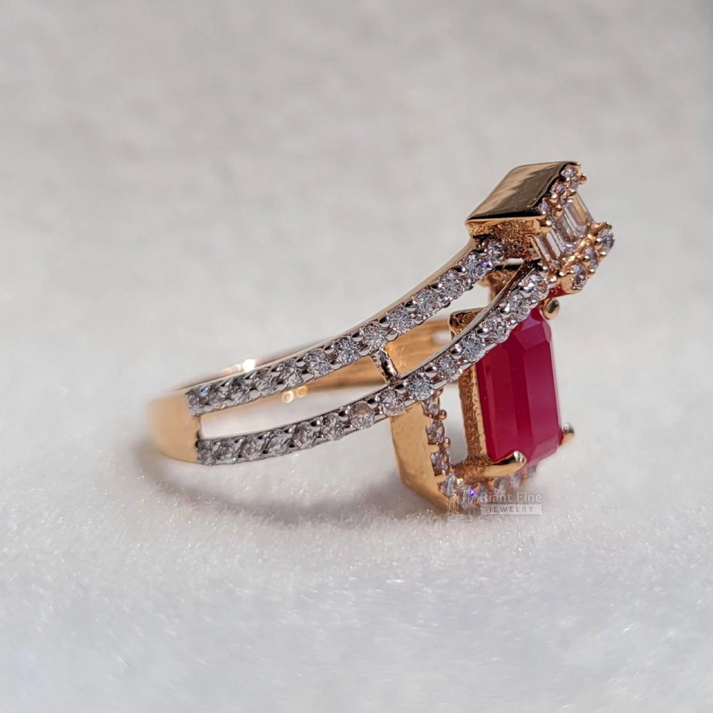 Antique Emerald Cut Ruby Ring with Diamond Pave Setting - Riant Fine Jewelry LLC