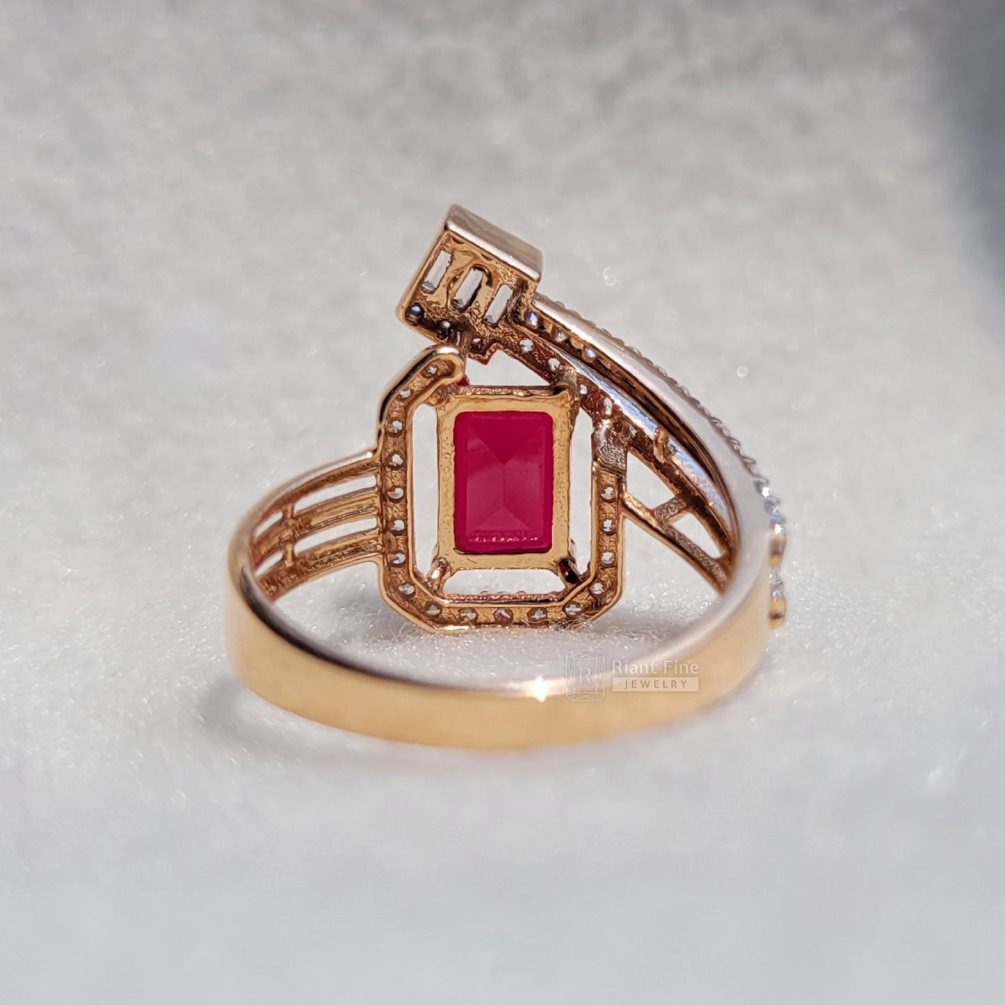 Antique Emerald Cut Ruby Ring with Diamond Pave Setting - Riant Fine Jewelry LLC