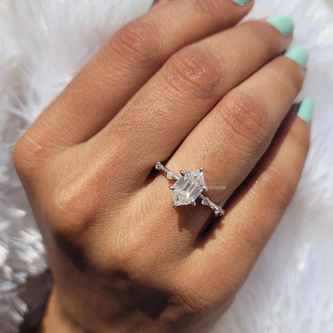 Antique Hexagon Diamond Gold Engagement Ring - Riant Fine Jewelry LLC