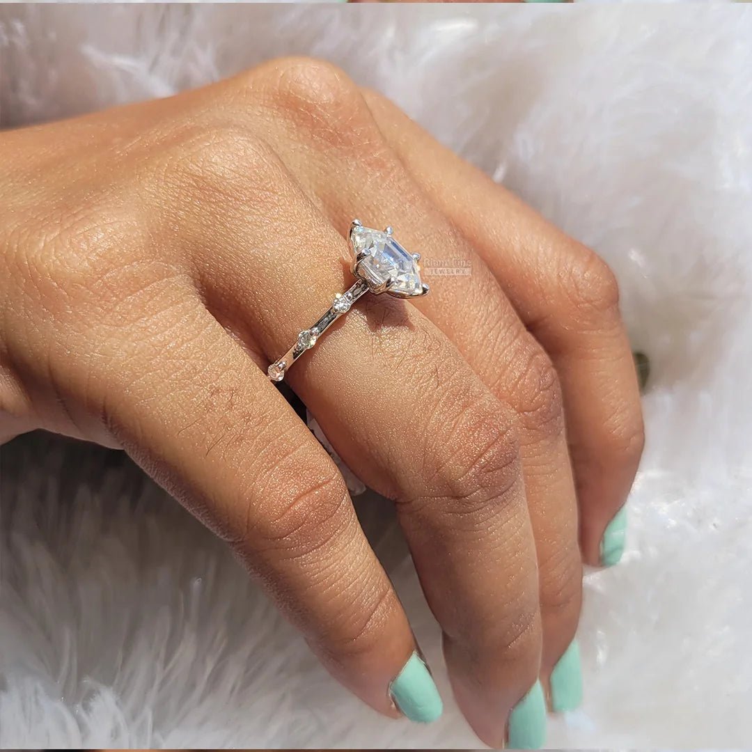 Antique Hexagon Diamond Gold Engagement Ring - Riant Fine Jewelry LLC