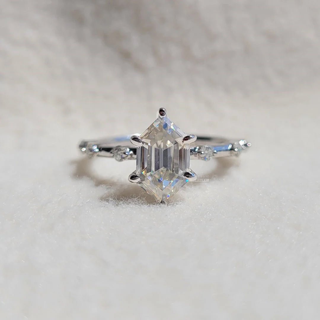 Antique Hexagon Diamond Gold Engagement Ring - Riant Fine Jewelry LLC