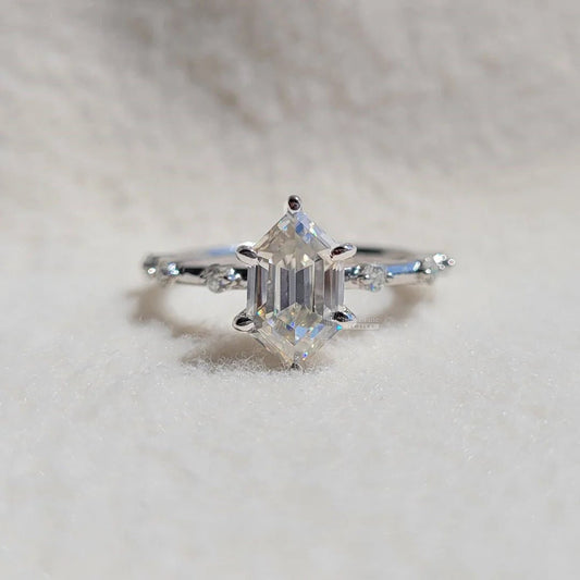 Antique Hexagon Diamond Gold Engagement Ring - Riant Fine Jewelry LLC