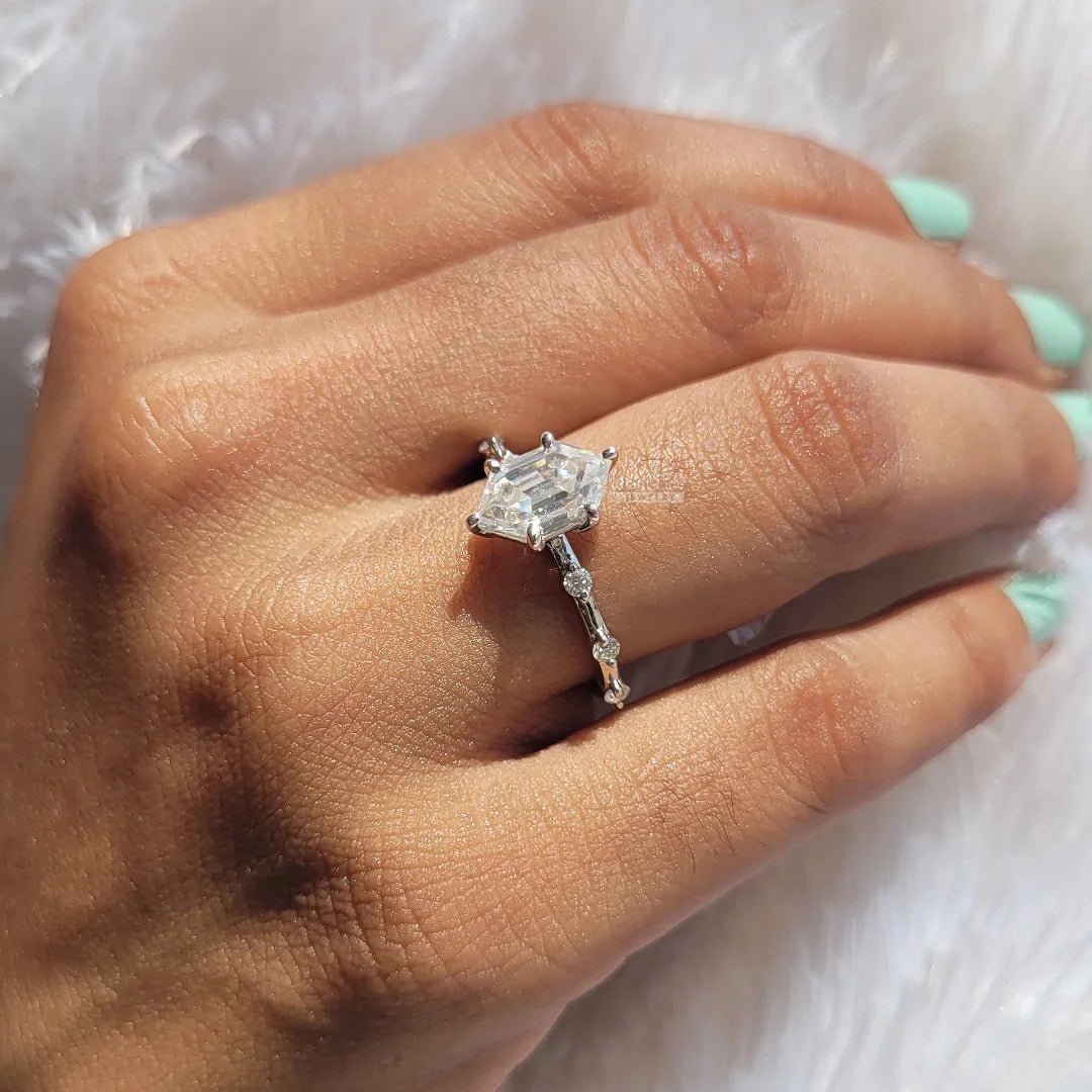 Antique Hexagon Diamond Gold Engagement Ring - Riant Fine Jewelry LLC