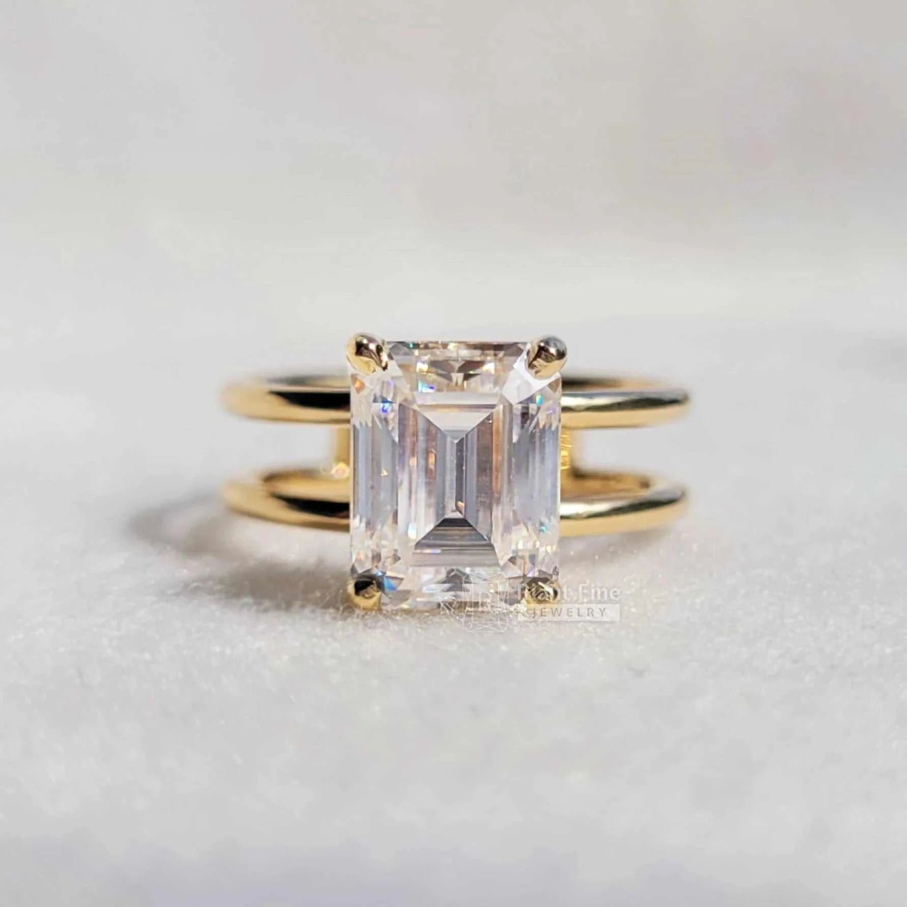 Antique Hidden Halo Emerald Cut Lab Diamond Engagement Ring - Riant Fine Jewelry LLC