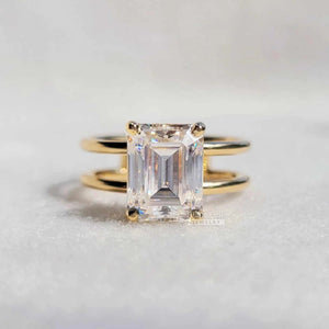 Antique Hidden Halo Emerald Cut Lab Diamond Engagement Ring