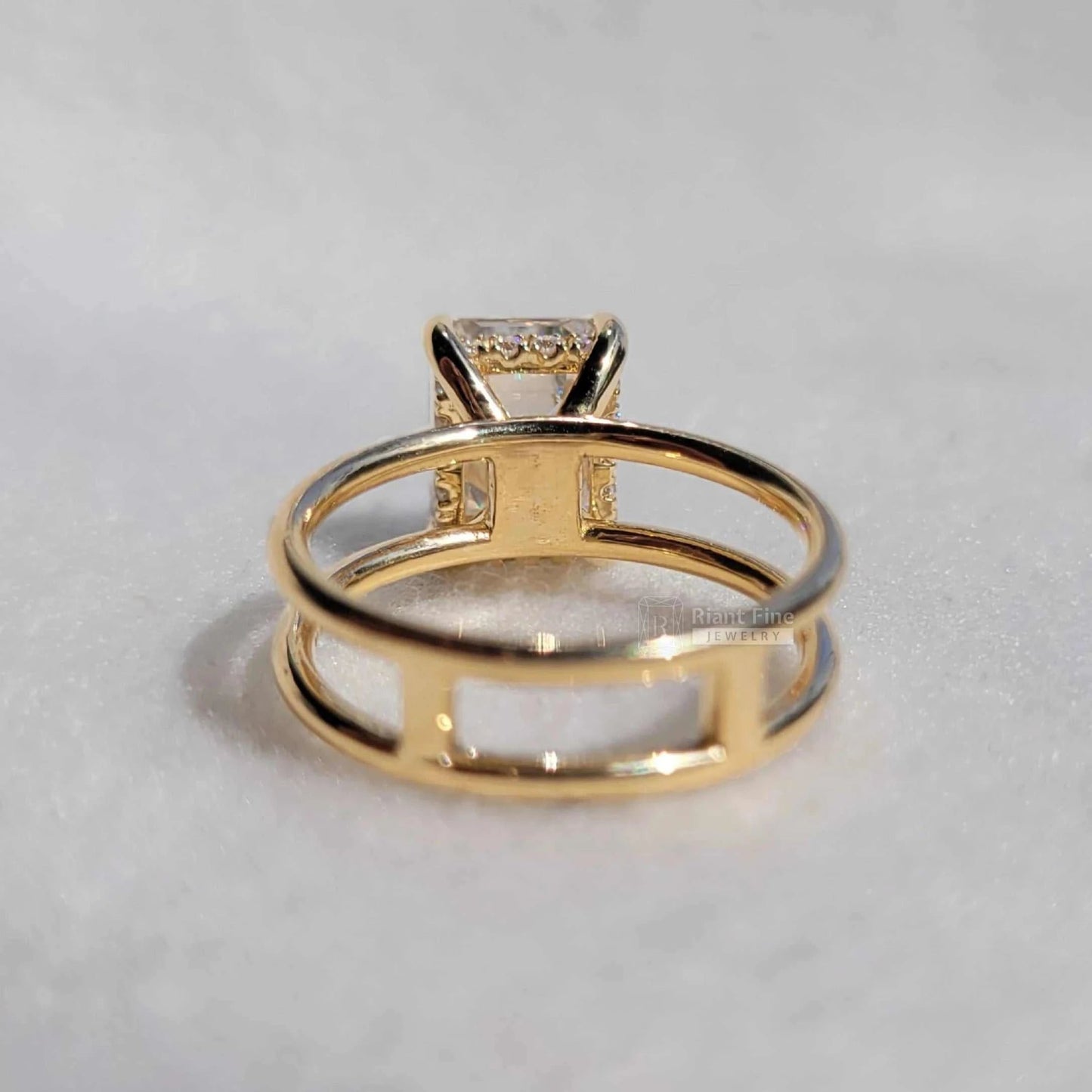 Antique Hidden Halo Emerald Cut Lab Diamond Engagement Ring - Riant Fine Jewelry LLC