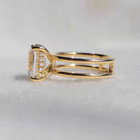 Antique Hidden Halo Emerald Cut Lab Diamond Engagement Ring - Riant Fine Jewelry LLC