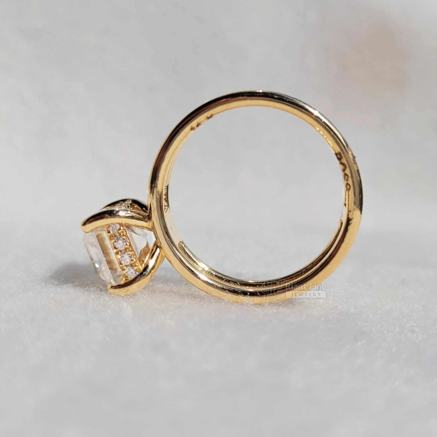 Antique Hidden Halo Emerald Cut Lab Diamond Engagement Ring - Riant Fine Jewelry LLC