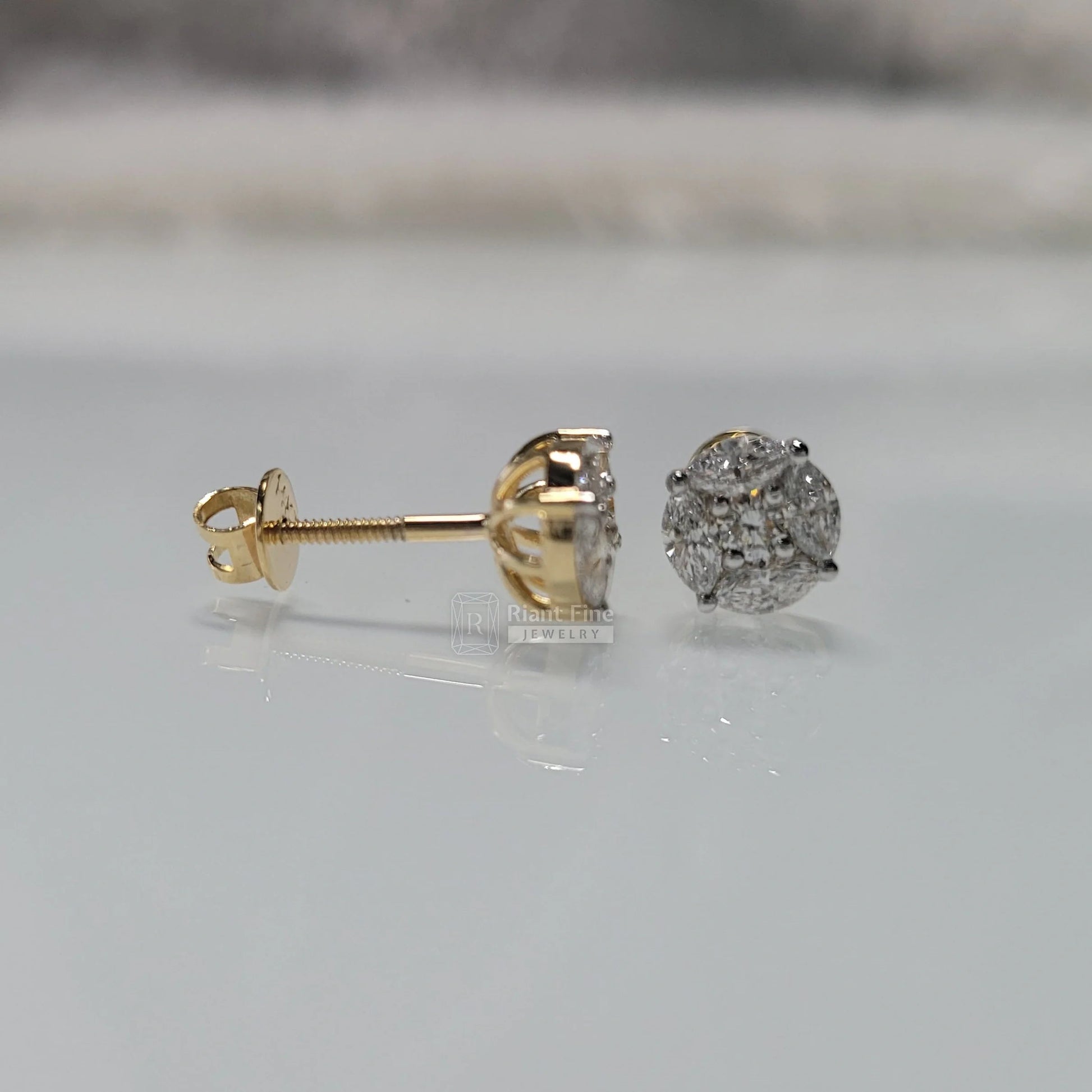 Antique Illusion Lab Grown Diamond Earrings in 18K Gold - Riant Fine Jewelry LLC