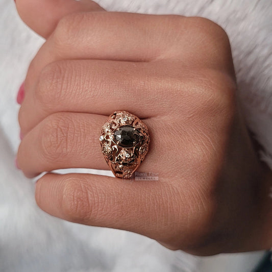 Art Deco Salt & Pepper Diamond Victorian Style Engagement Ring - Riant Fine Jewelry LLC