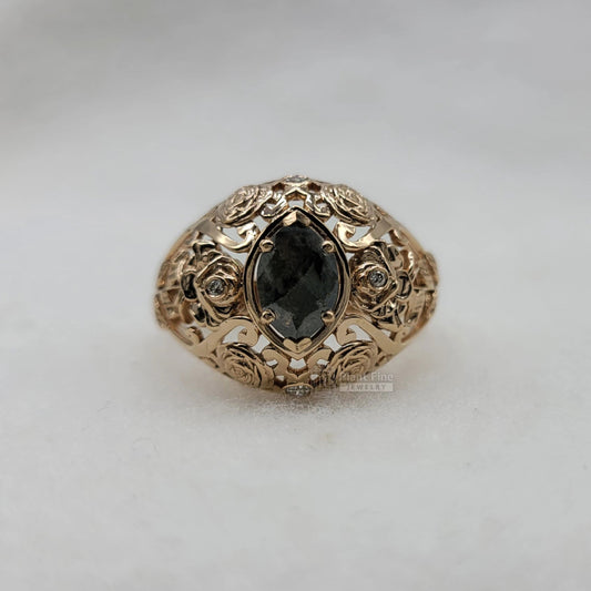 Art Deco Salt & Pepper Diamond Victorian Style Engagement Ring - Riant Fine Jewelry LLC
