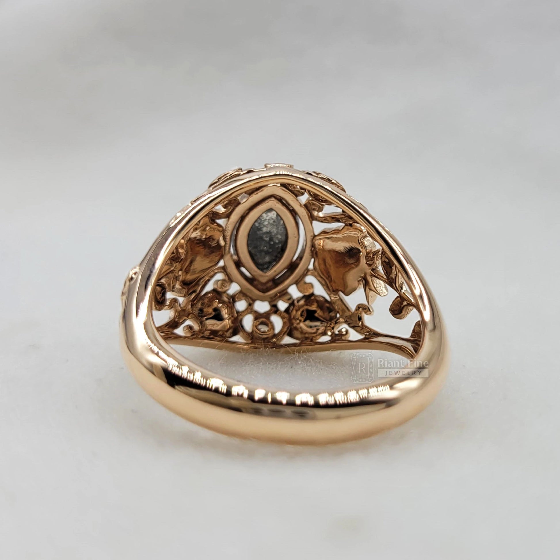 Art Deco Salt & Pepper Diamond Victorian Style Engagement Ring - Riant Fine Jewelry LLC