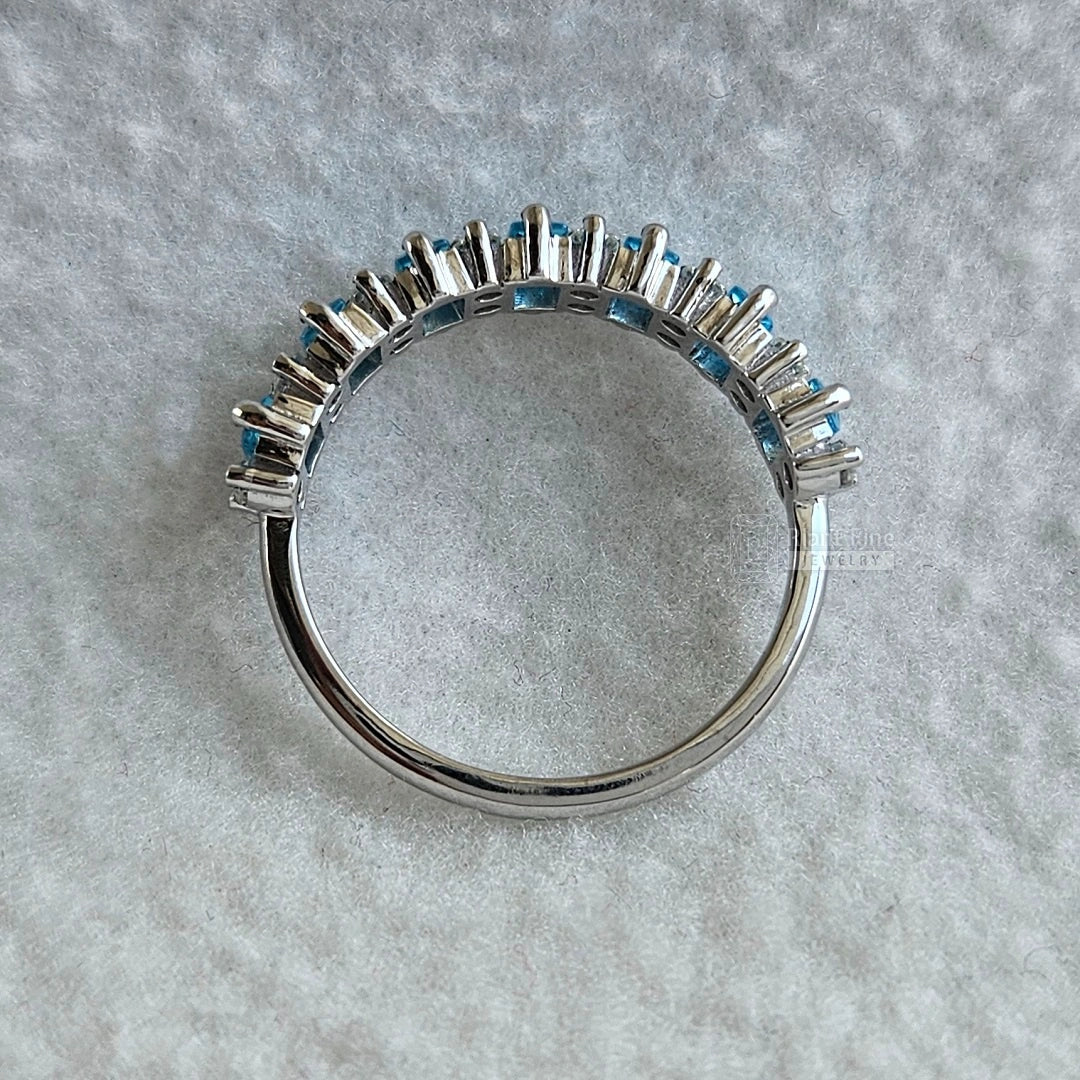 Baguette and Round Cut Aquamarine Stone Wedding Band - Riant Fine Jewelry