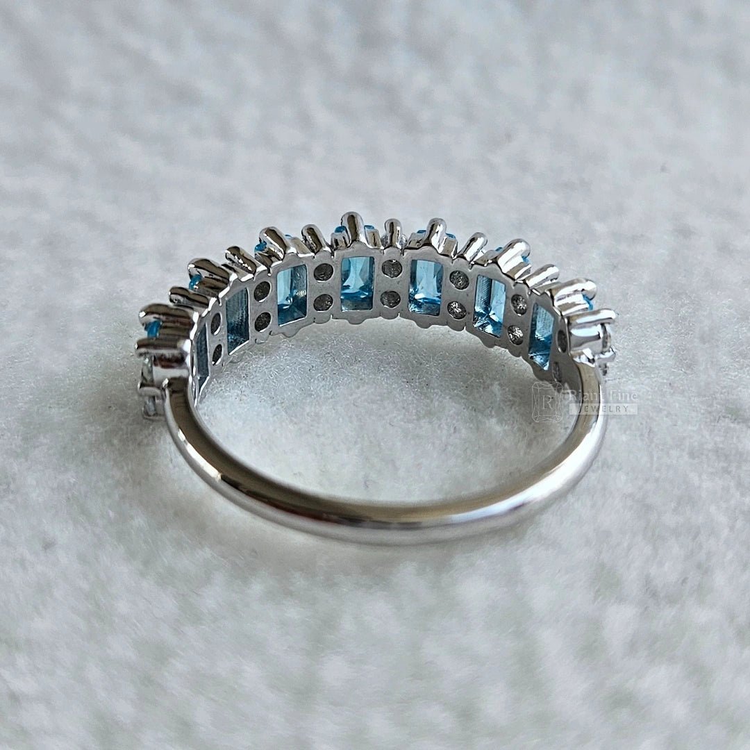 Baguette and Round Cut Aquamarine Stone Wedding Band - Riant Fine Jewelry