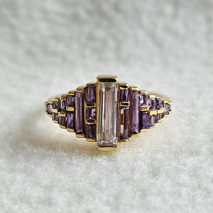 Baguette Cut Purple Sapphire Engagement Ring in 14K Gold