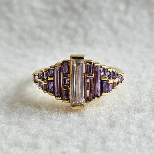 Baguette Cut Purple Sapphire Engagement Ring in 14K Gold - Riant Fine Jewelry