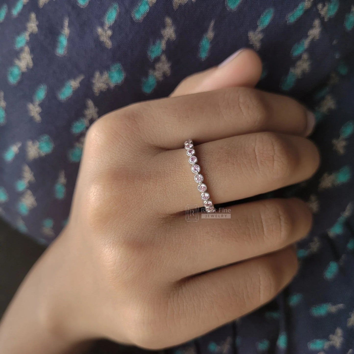 Barbie Pink Sapphire Eternity Wedding Band for Women - Riant Fine Jewelry LLC