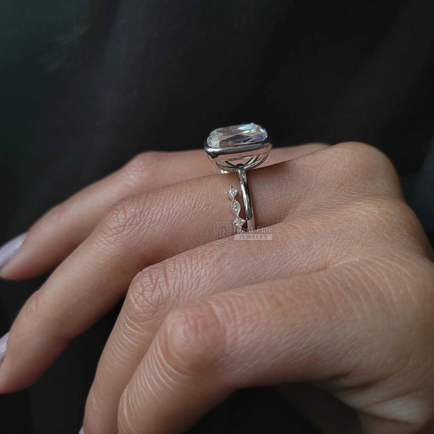 Bezel Set Radiant Moissanite Wedding Ring in 14K Gold - Riant Fine Jewelry LLC
