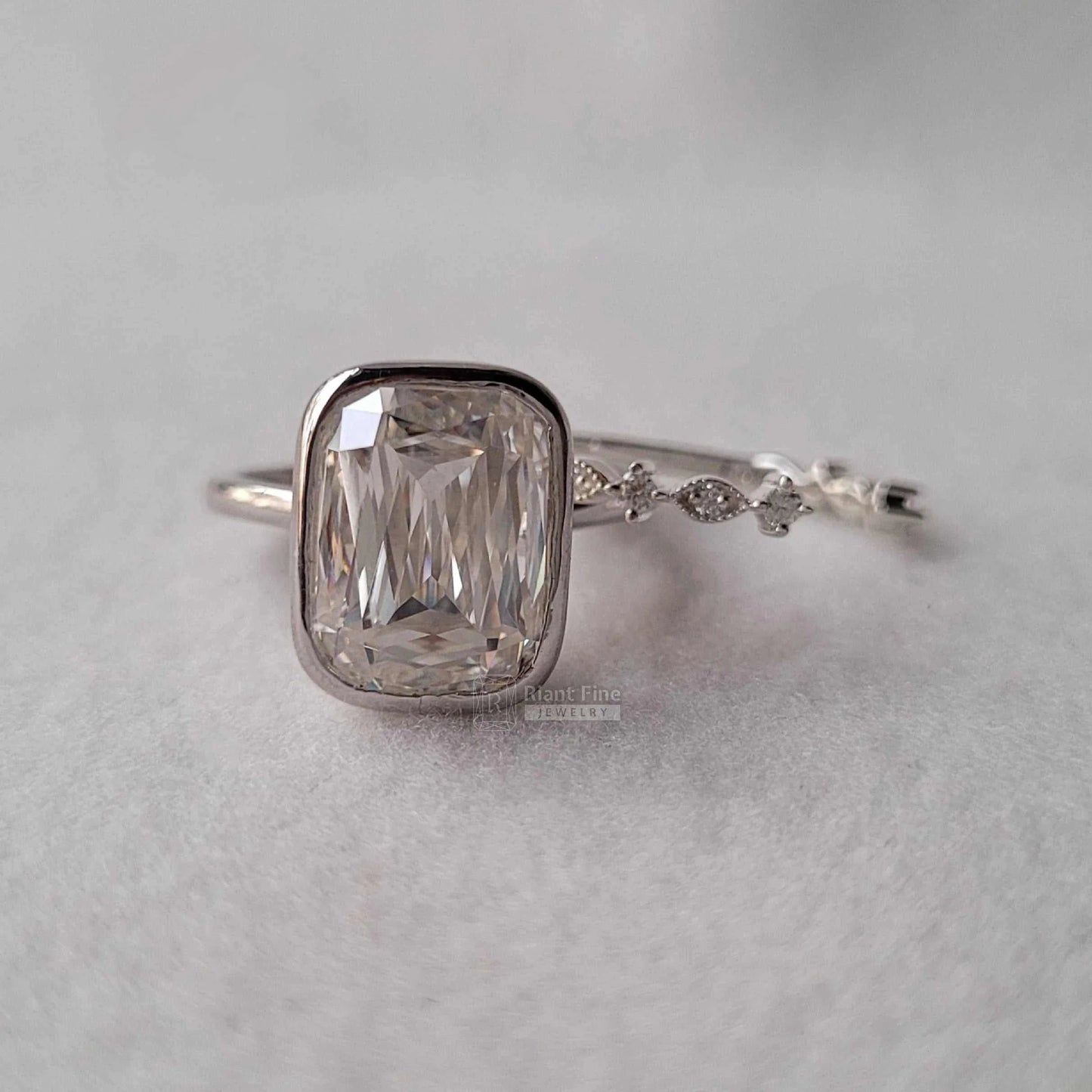 Bezel Set Radiant Moissanite Wedding Ring in 14K Gold - Riant Fine Jewelry LLC