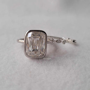 Bezel Set Radiant Moissanite Wedding Ring in 14K Gold
