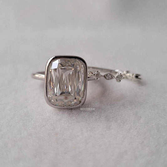 Bezel Set Radiant Moissanite Wedding Ring in 14K Gold - Riant Fine Jewelry LLC