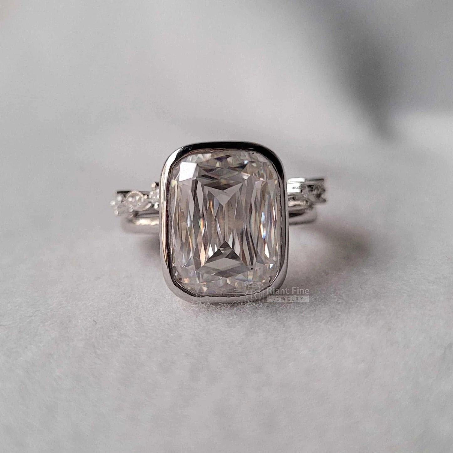 Bezel Set Radiant Moissanite Wedding Ring in 14K Gold - Riant Fine Jewelry LLC