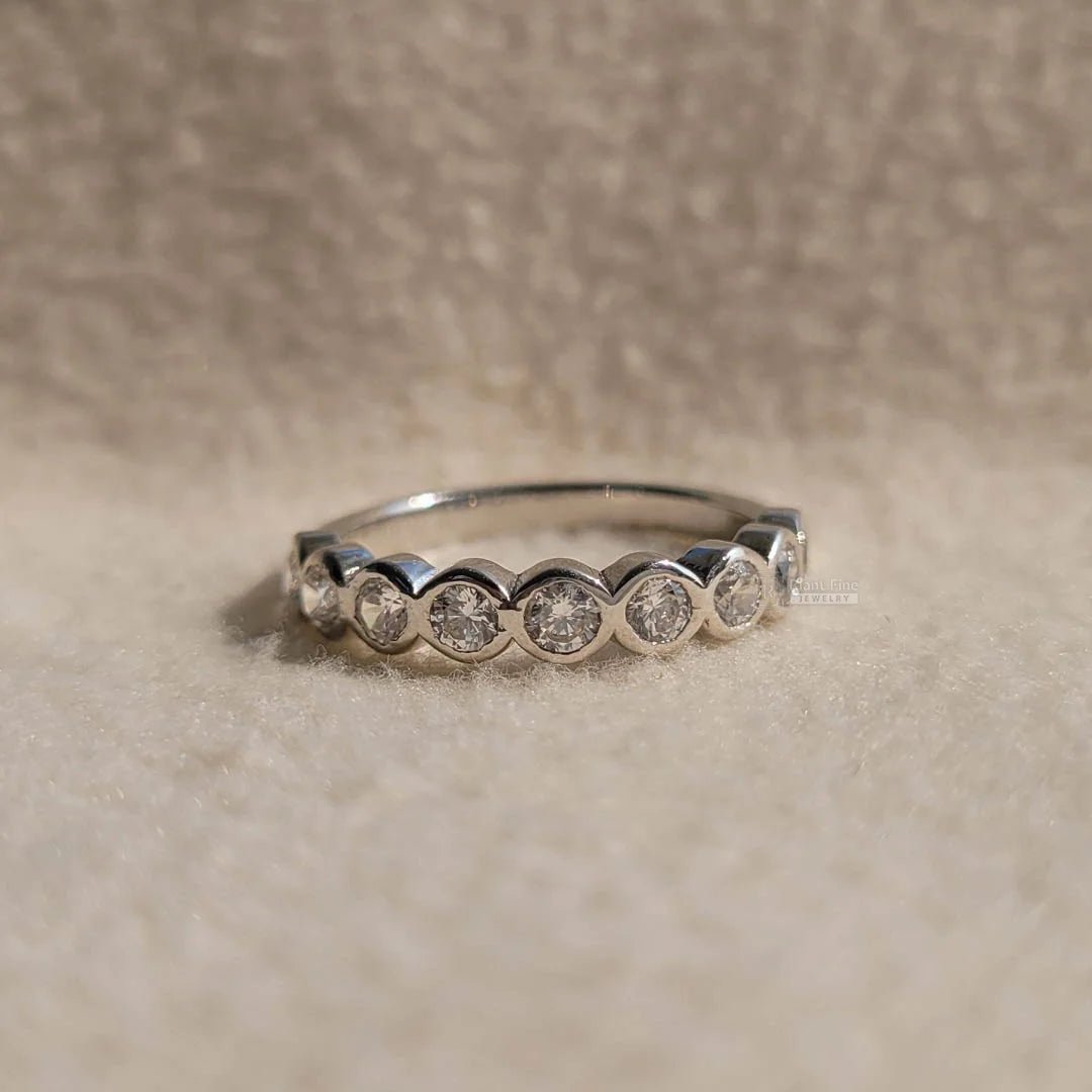Bezel Set Round Diamond Half Eternity Wedding Band - Riant Fine Jewelry
