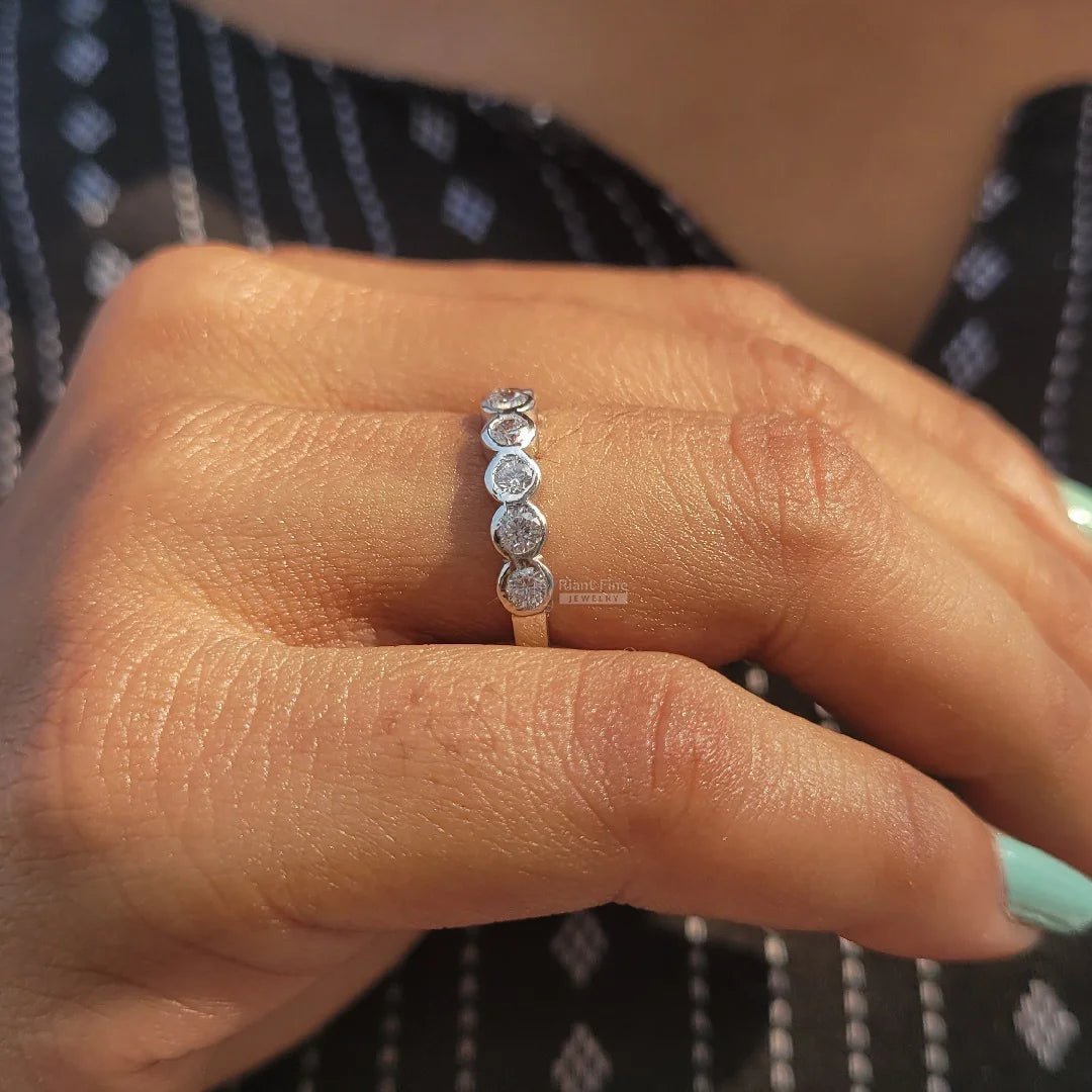 Bezel Set Round Diamond Half Eternity Wedding Band - Riant Fine Jewelry