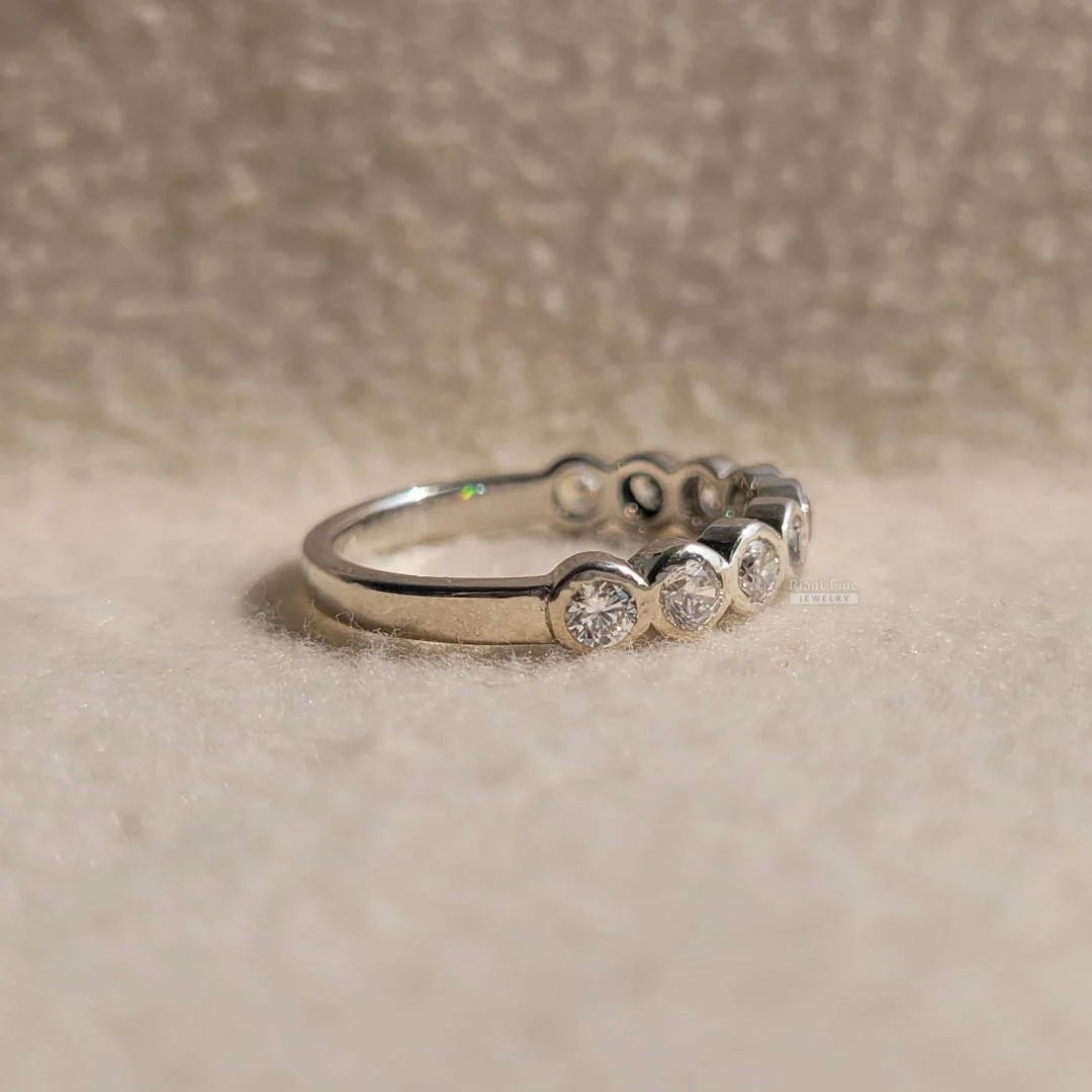 Bezel Set Round Diamond Half Eternity Wedding Band - Riant Fine Jewelry