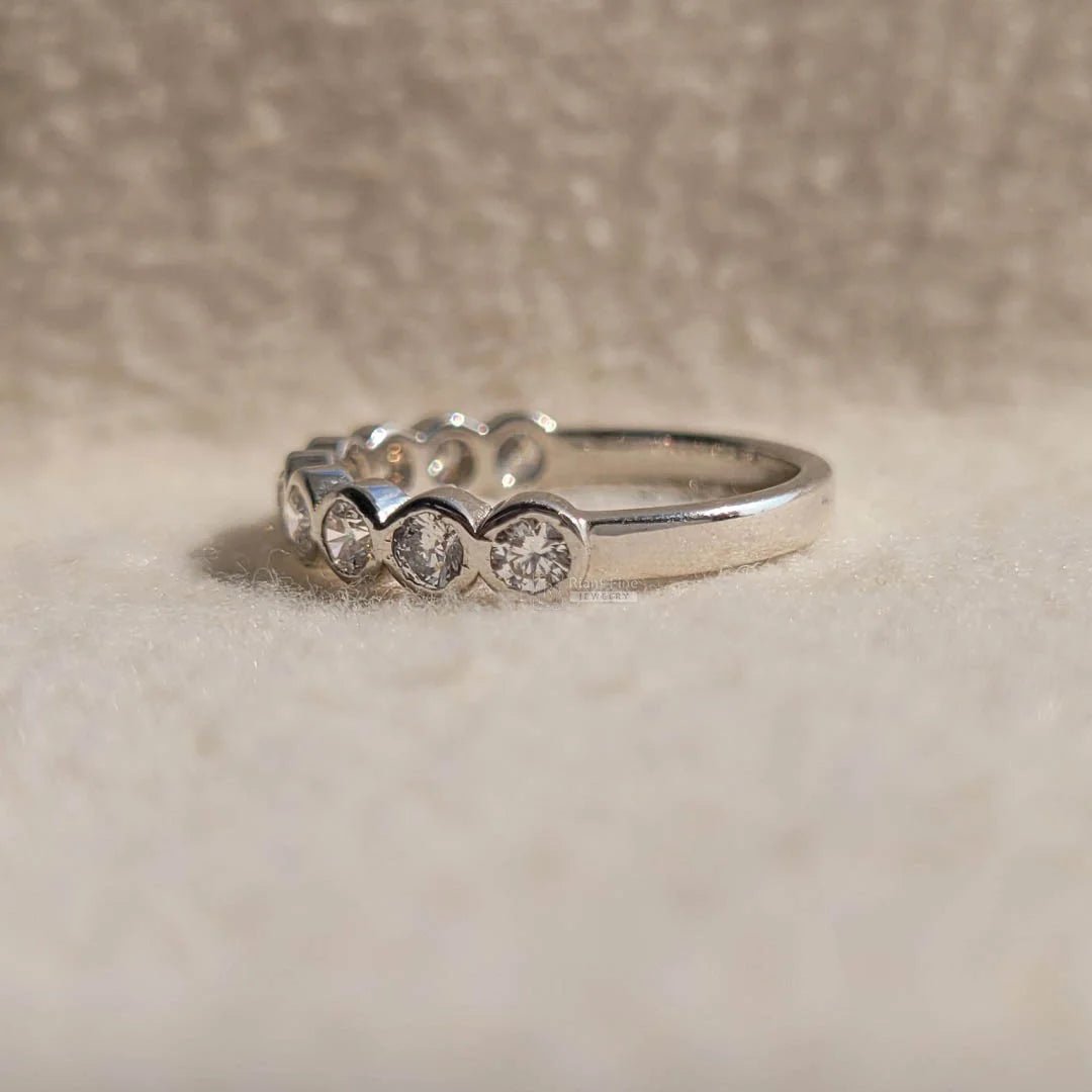 Bezel Set Round Diamond Half Eternity Wedding Band - Riant Fine Jewelry
