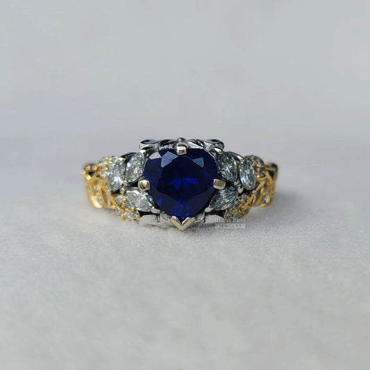 2 carat heart cut blue sapphire wedding rings