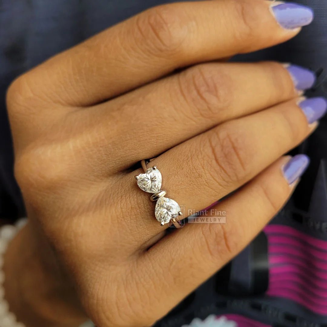 Bow Style Heart Shaped Engagement Ring In 14K Gold - Riant Fine Jewelry