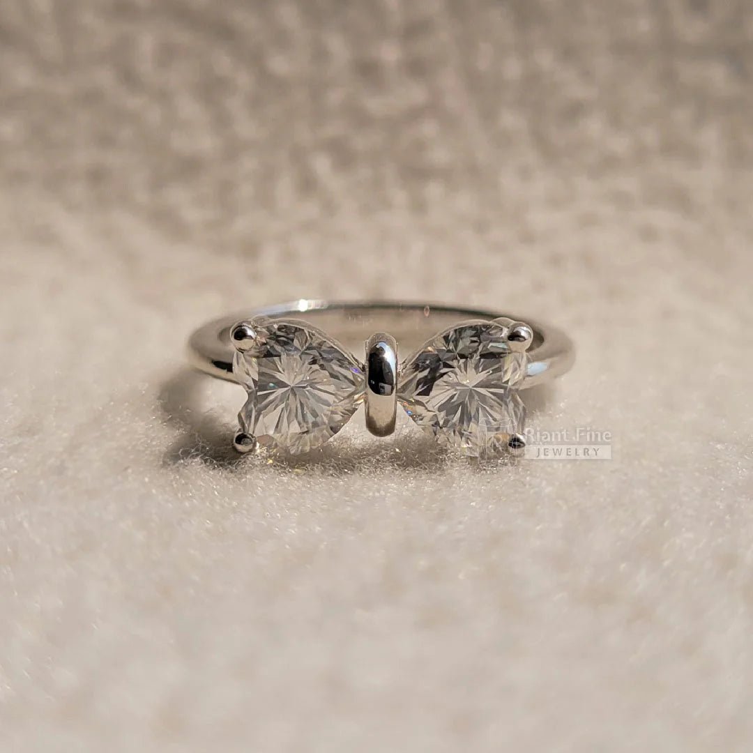 Bow Style Heart Shaped Engagement Ring In 14K Gold - Riant Fine Jewelry