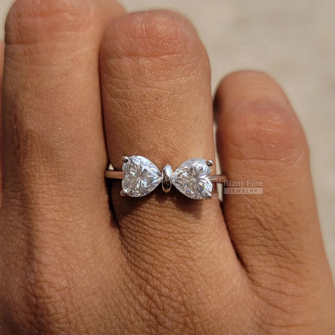 Bow Style Heart Shaped Engagement Ring In 14K Gold - Riant Fine Jewelry