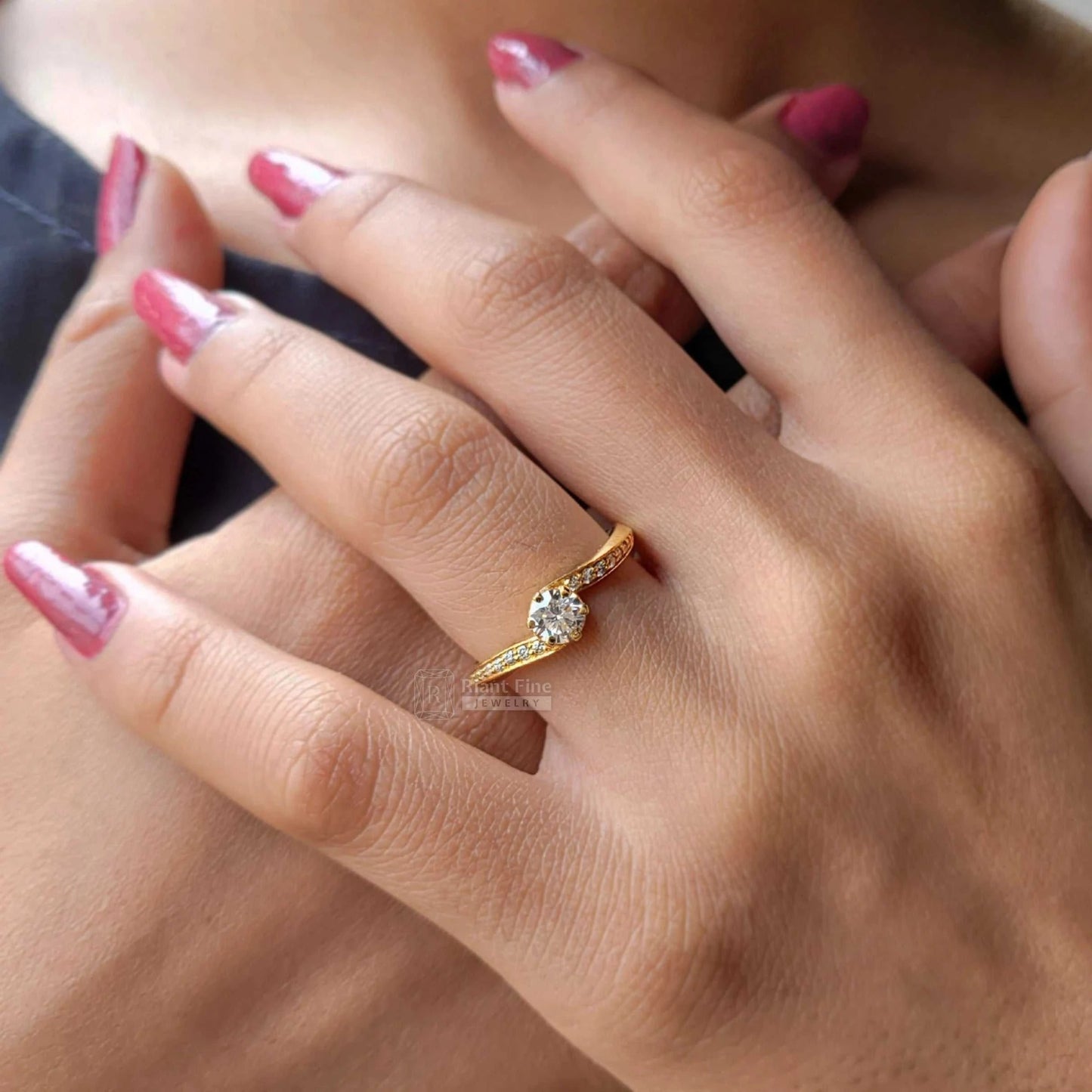 Bypass Shank Round Cut Lab Diamond Engagement Rings - Riant Fine Jewelry LLC