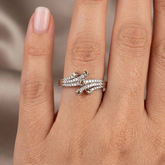 Champagne Lab Grown Diamond Engagement Ring in 14K White Gold - Riant Fine Jewelry LLC