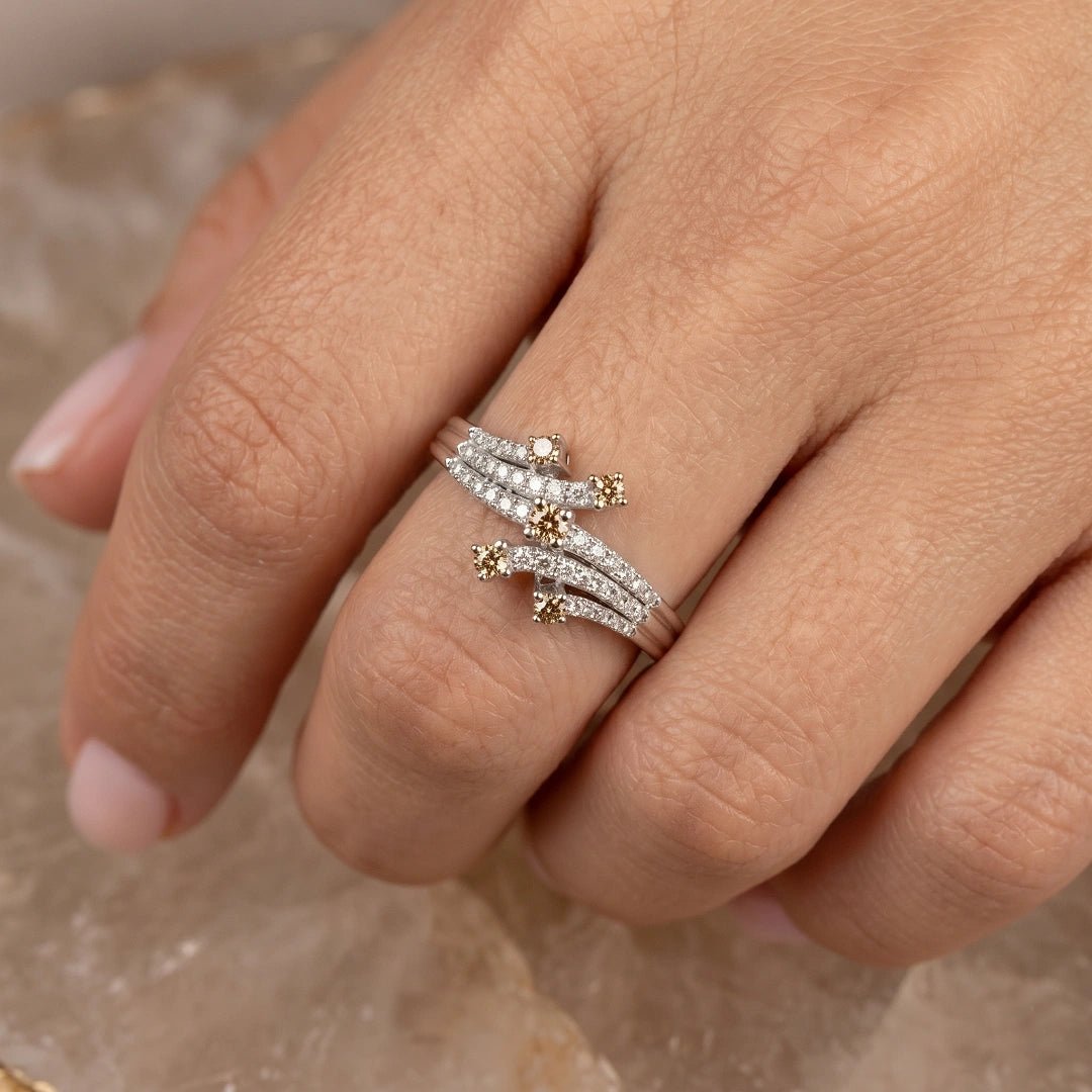 Champagne Lab Grown Diamond Engagement Ring in 14K White Gold - Riant Fine Jewelry LLC
