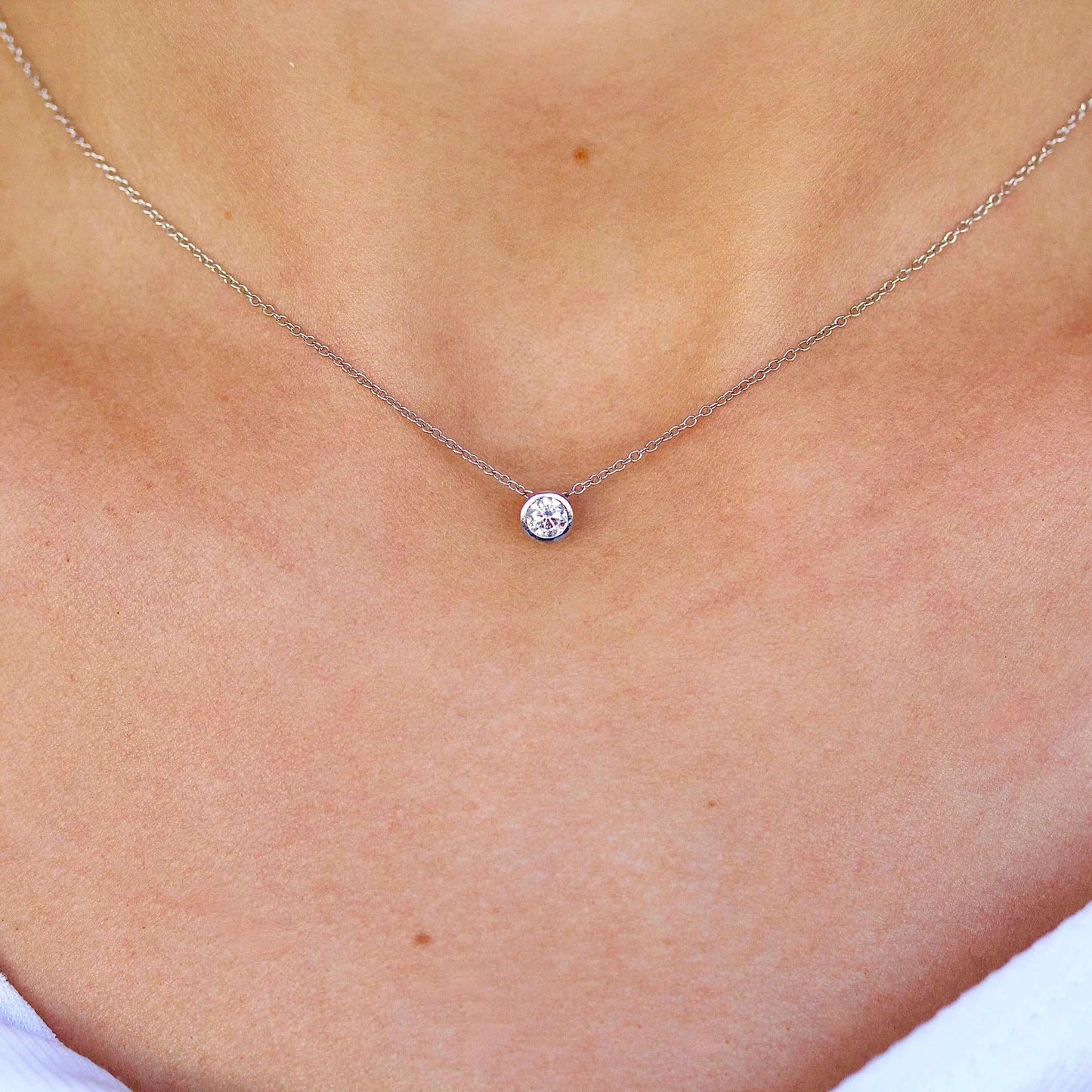 Classic Bezel Set Round Lab Diamond Necklace For Women - Riant Fine Jewelry LLC