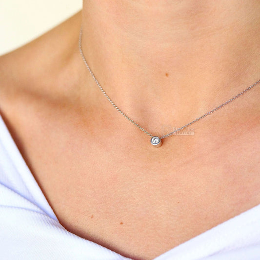 Classic Bezel Set Round Lab Diamond Necklace For Women - Riant Fine Jewelry LLC