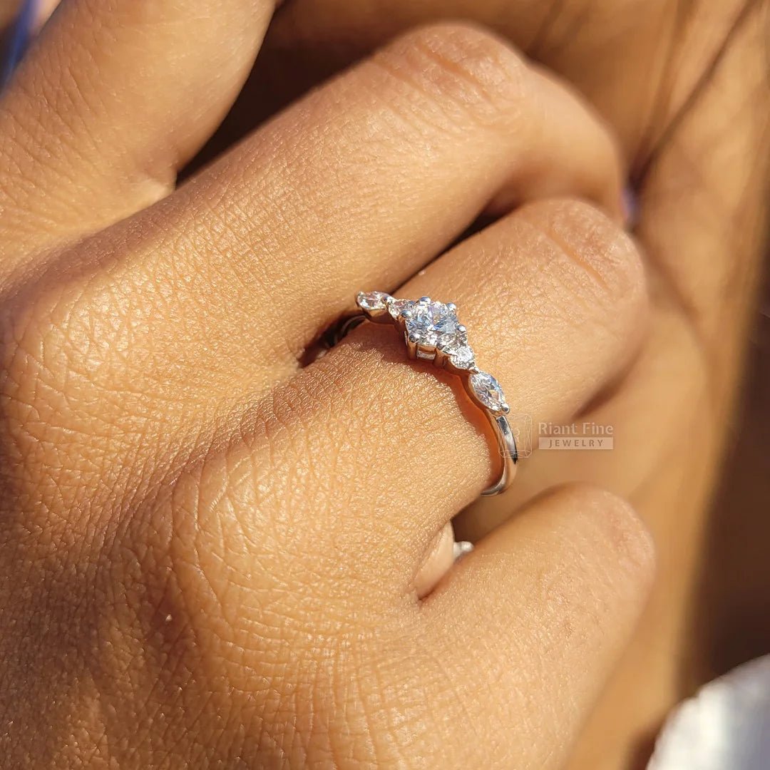 Classic Round Diamond White Gold Dainty Promise Ring - Riant Fine Jewelry