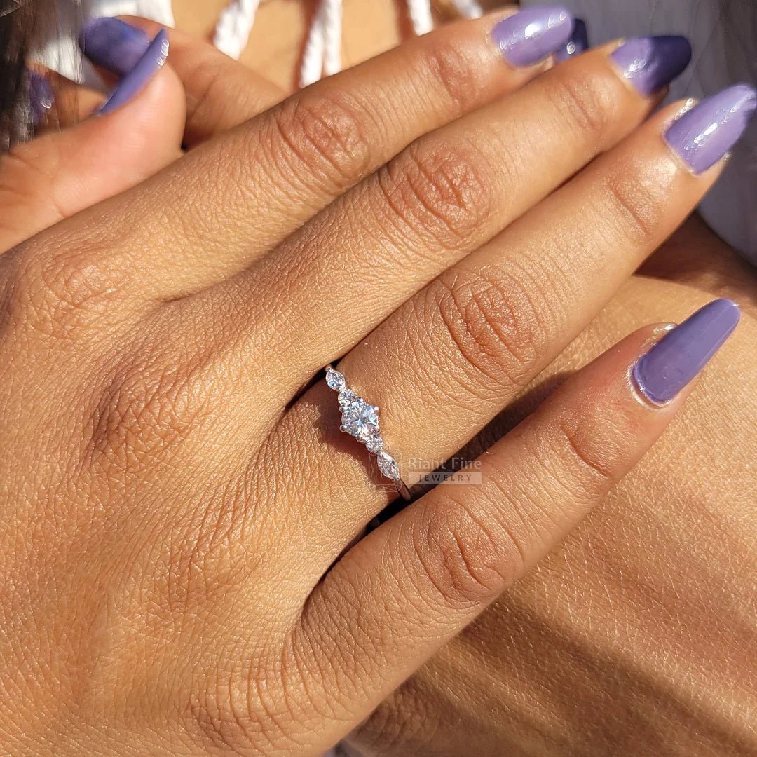 Classic Round Diamond White Gold Dainty Promise Ring - Riant Fine Jewelry