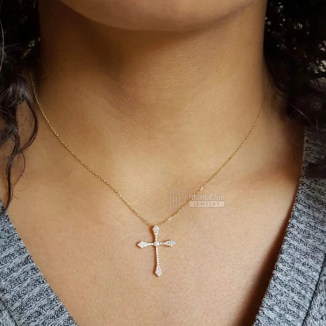 Gold Moissanite Cross Pendant